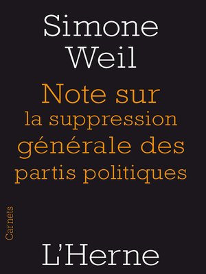cover image of Note sur la suppression générale des partis politiques